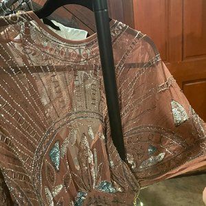 ASOS DESIGN batwing embellished pencil midi dress in stone